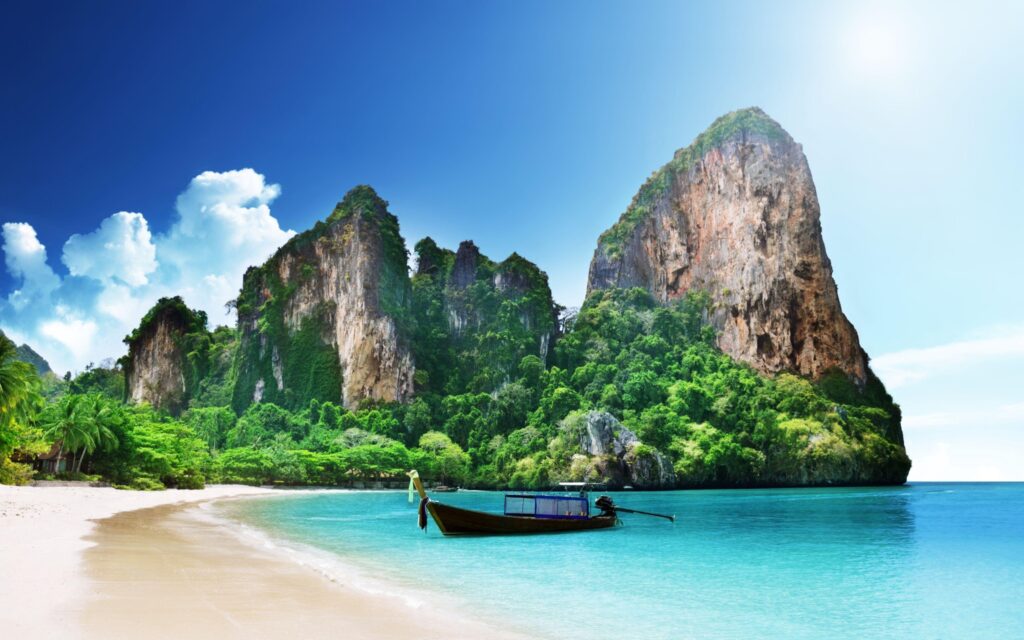 Thailand, beach, palms trees, sea, boat