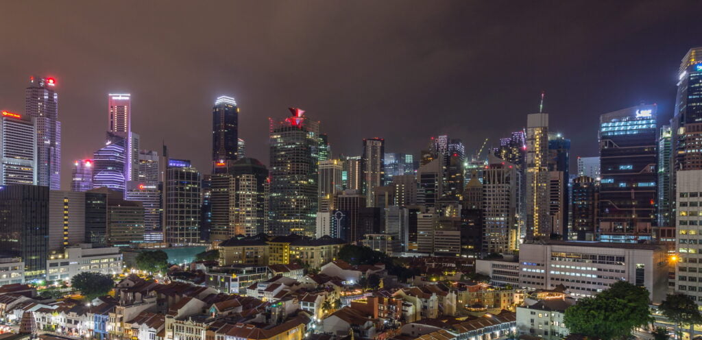 singapore, chinatown, nightscape, buildings, architecture