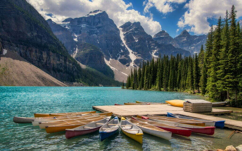 Kayaks In Lake Moraine Banff Canada Landscape